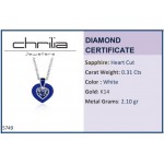 Solitaire heart necklace, Κ18 white gold with sapphire 0.31ct and blue enamel, ko5749 NECKLACES Κοσμηματα - chrilia.gr