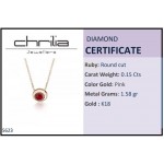 Solitaire necklace, K18 pink gold with ruby 0.15ct, ko5623 NECKLACES Κοσμηματα - chrilia.gr