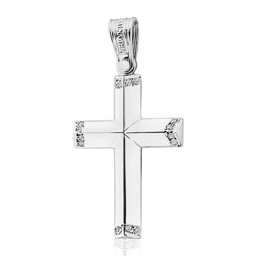 Βαπτιστικός σταυρός Κ14 λευκόχρυσο με ζιργκόν st3597 ΣΤΑΥΡΟΙ Κοσμηματα - chrilia.gr