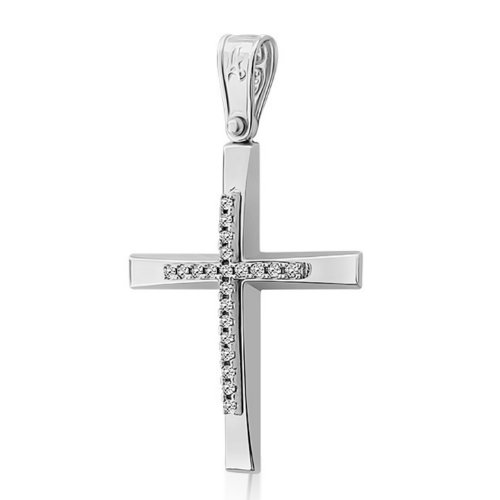 Βαπτιστικός σταυρός Κ14 λευκόχρυσο με ζιργκόν st3644 ΣΤΑΥΡΟΙ Κοσμηματα - chrilia.gr