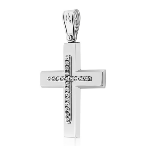 Βαπτιστικός σταυρός Κ14 λευκόχρυσο με ζιργκόν st3789 ΣΤΑΥΡΟΙ Κοσμηματα - chrilia.gr