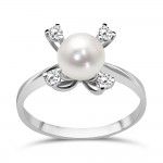 Multistone ring 14K white gold with pearl and zircon, da2259 ENGAGEMENT RINGS Κοσμηματα - chrilia.gr