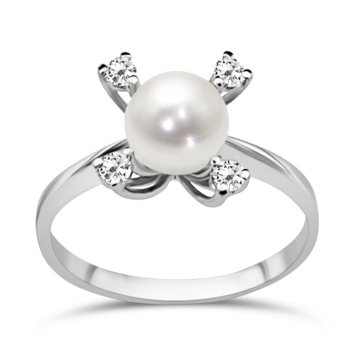 Multistone ring 14K white gold with pearl and zircon, da2259 ENGAGEMENT RINGS Κοσμηματα - chrilia.gr