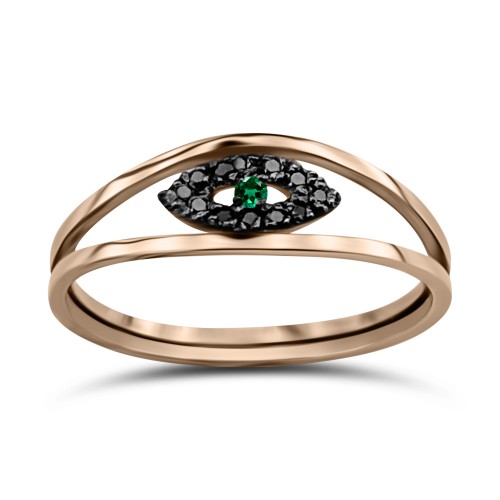 Multistone ring with eye, K9 pink gold with black and green zircon, da2896 RINGS Κοσμηματα - chrilia.gr