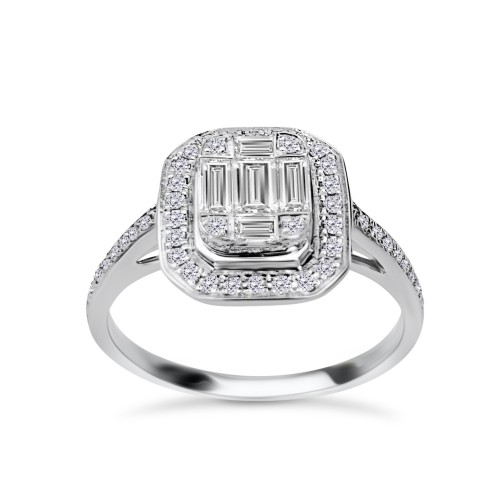 Multistone ring 18K white gold with diamonds 0.54ct, VS1, F da3293 ENGAGEMENT RINGS Κοσμηματα - chrilia.gr
