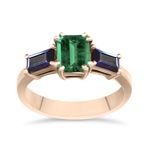 Solitaire ring 18K pink gold with emerald 0.83ct and sapphires 0.81ct da3301 ENGAGEMENT RINGS Κοσμηματα - chrilia.gr