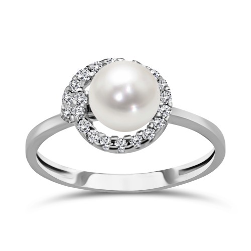 Multistone ring 14K white gold with pearl and zircon, da3617 ENGAGEMENT RINGS Κοσμηματα - chrilia.gr
