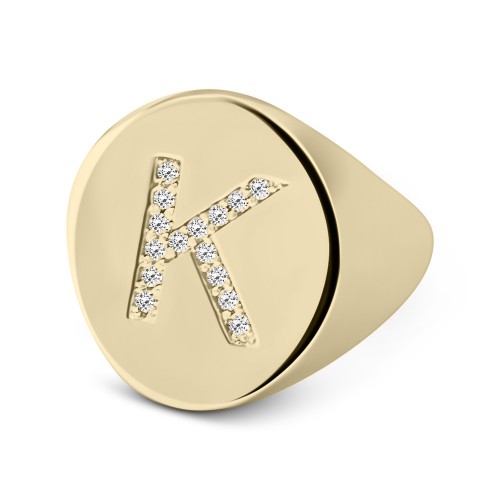 Δαχτυλίδι με μονόγραμμα Κ, Κ9 χρυσό με ζιργκόν, da3564 ΔΑΧΤΥΛΙΔΙΑ Κοσμηματα - chrilia.gr