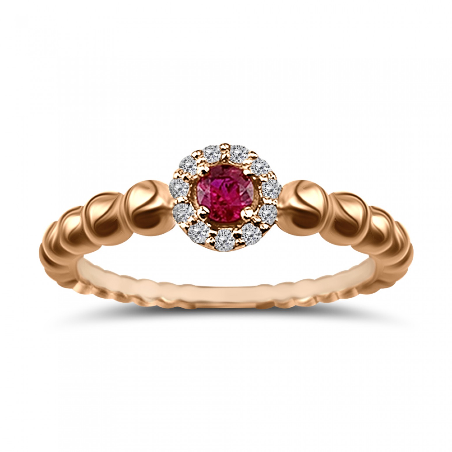 Solitaire ring 18K pink gold with ruby 0.10ct and diamonds VS1, G da3684 ENGAGEMENT RINGS Κοσμηματα - chrilia.gr