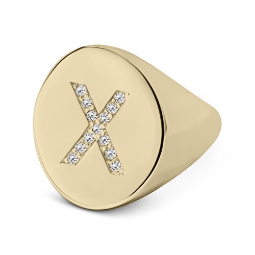 Ring with monogram Χ, K9 gold with zircon, da3886 RINGS Κοσμηματα - chrilia.gr