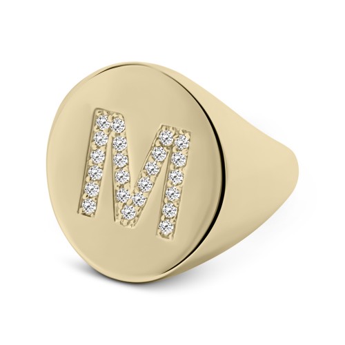 Δαχτυλίδι με μονόγραμμα Μ, Κ9 χρυσό με ζιργκόν, da3887 ΔΑΧΤΥΛΙΔΙΑ Κοσμηματα - chrilia.gr