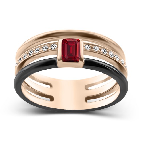 Ring, 18K pink gold with ruby 0.22ct, diamonds 0.11ct and enamel, da3985 RINGS Κοσμηματα - chrilia.gr