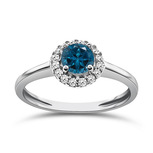 Solitaire ring 14K white gold with blue and white zircon, da4068 ENGAGEMENT RINGS Κοσμηματα - chrilia.gr