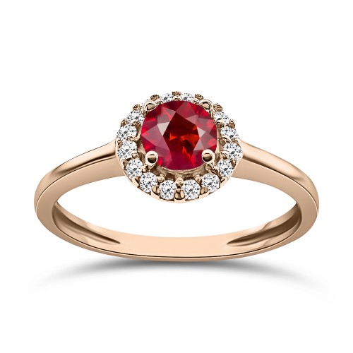 Solitaire ring 14K pink gold with red and white zircon, da4069 ENGAGEMENT RINGS Κοσμηματα - chrilia.gr