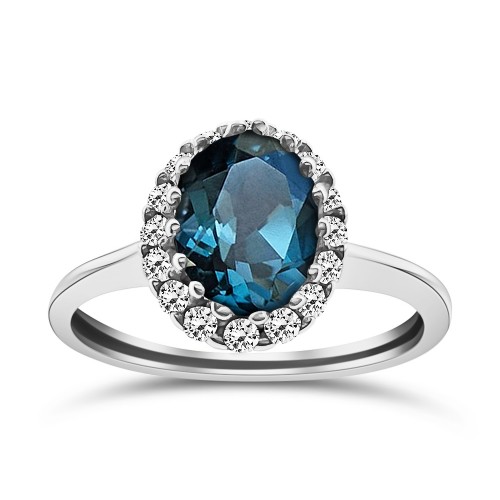 Solitaire ring 14K white gold with blue and white zircon, da4070 ENGAGEMENT RINGS Κοσμηματα - chrilia.gr