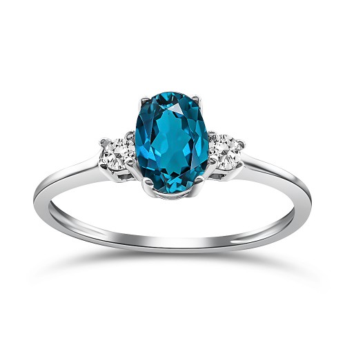 Solitaire ring 14K white gold with blue and white zircon, da4072 ENGAGEMENT RINGS Κοσμηματα - chrilia.gr