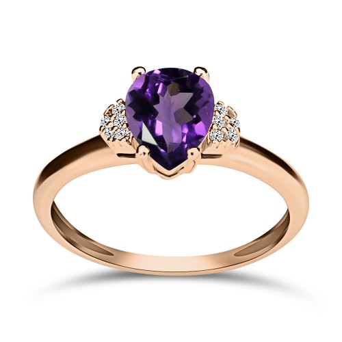Solitaire ring 14K pink gold with purple and white zircon, da4061 ENGAGEMENT RINGS Κοσμηματα - chrilia.gr