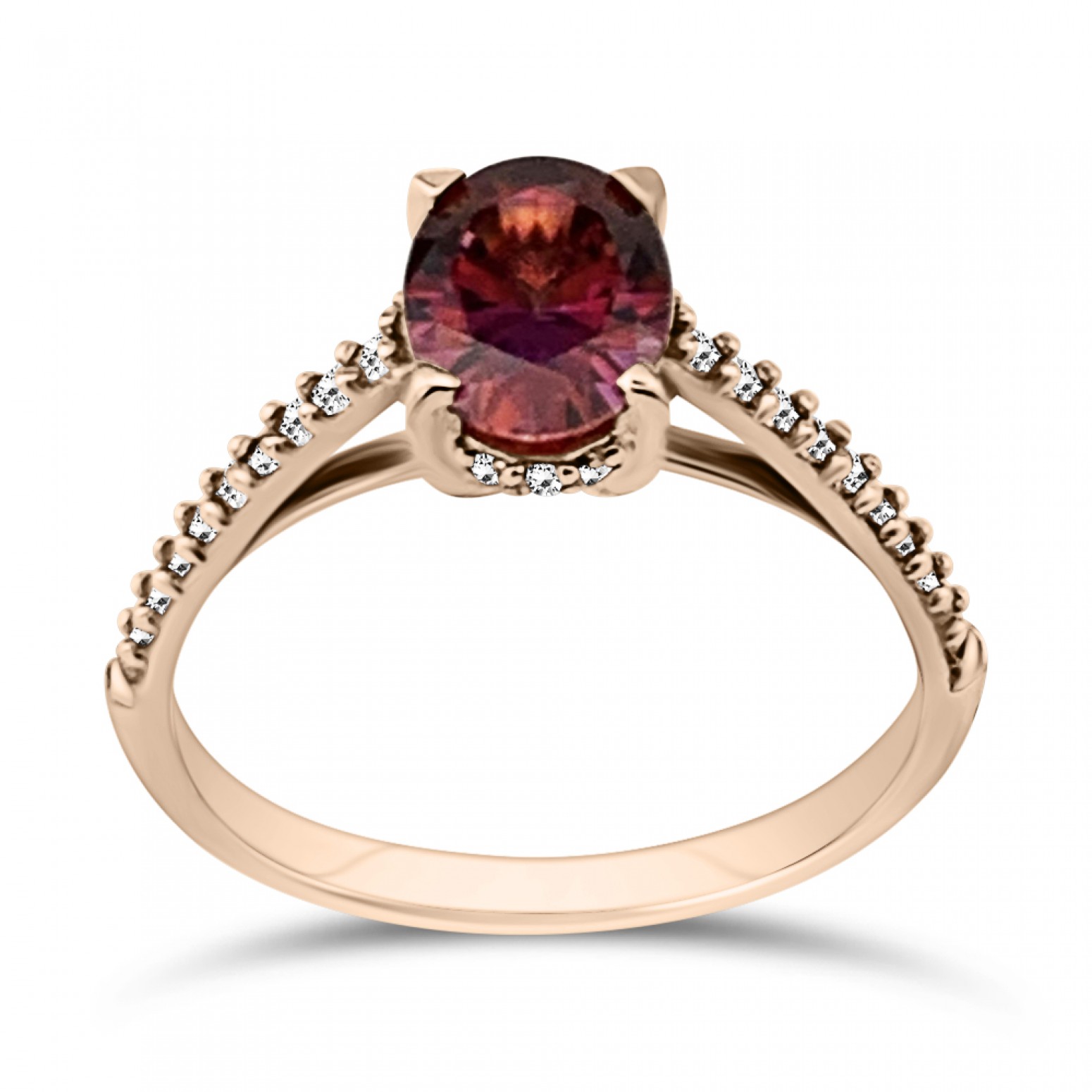 Solitaire ring 14K pink gold with red and white zircon, da3421 ENGAGEMENT RINGS Κοσμηματα - chrilia.gr