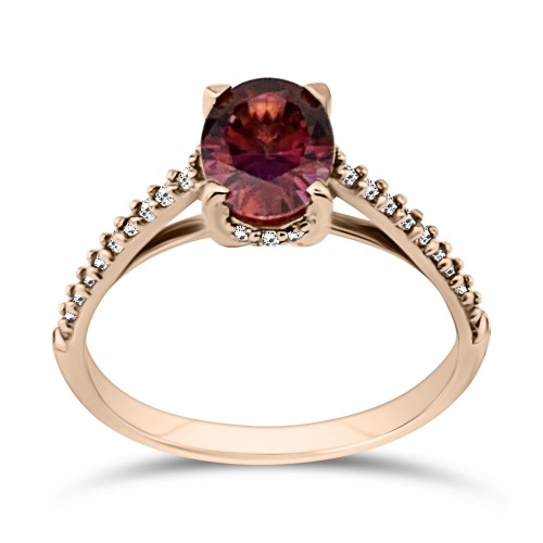 Μονόπετρο δαχτυλίδι Κ14 ροζ χρυσό με κόκκινο και λευκά ζιργκόν, da3421 ΔΑΧΤΥΛΙΔΙΑ ΑΡΡΑΒΩΝΑ Κοσμηματα - chrilia.gr