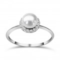 Multistone ring 14K white gold with pearl and zircon, da3727