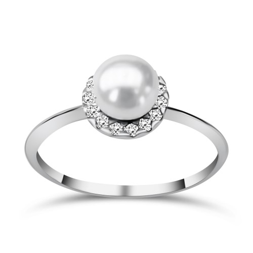 Multistone ring 14K white gold with pearl and zircon, da3727 ENGAGEMENT RINGS Κοσμηματα - chrilia.gr