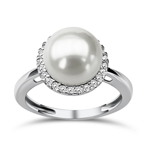Multistone ring 14K white gold with pearl and zircon, da3728 ENGAGEMENT RINGS Κοσμηματα - chrilia.gr