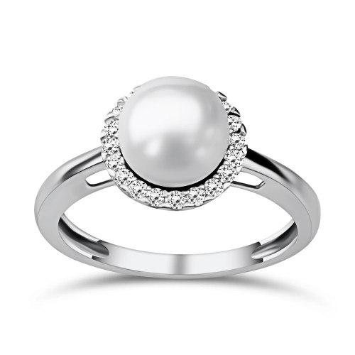 Multistone ring 14K white gold with pearl and zircon, da3729 ENGAGEMENT RINGS Κοσμηματα - chrilia.gr