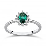 Solitaire ring 14K white gold with green and white zircon, da3730 ENGAGEMENT RINGS Κοσμηματα - chrilia.gr