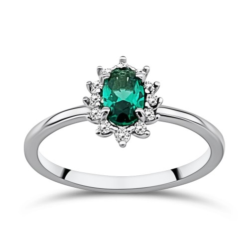 Solitaire ring 14K white gold with green and white zircon, da3730 ENGAGEMENT RINGS Κοσμηματα - chrilia.gr
