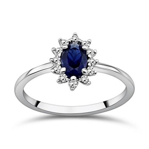 Solitaire ring 14K white gold with blue and white zircon, da3731 ENGAGEMENT RINGS Κοσμηματα - chrilia.gr
