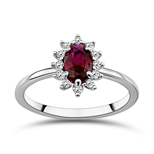 Solitaire ring 14K white gold with red and white zircon, da3732 ENGAGEMENT RINGS Κοσμηματα - chrilia.gr