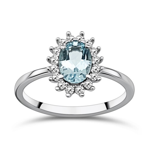 Solitaire ring 14K white gold with light blue and white zircon, da3733 ENGAGEMENT RINGS Κοσμηματα - chrilia.gr