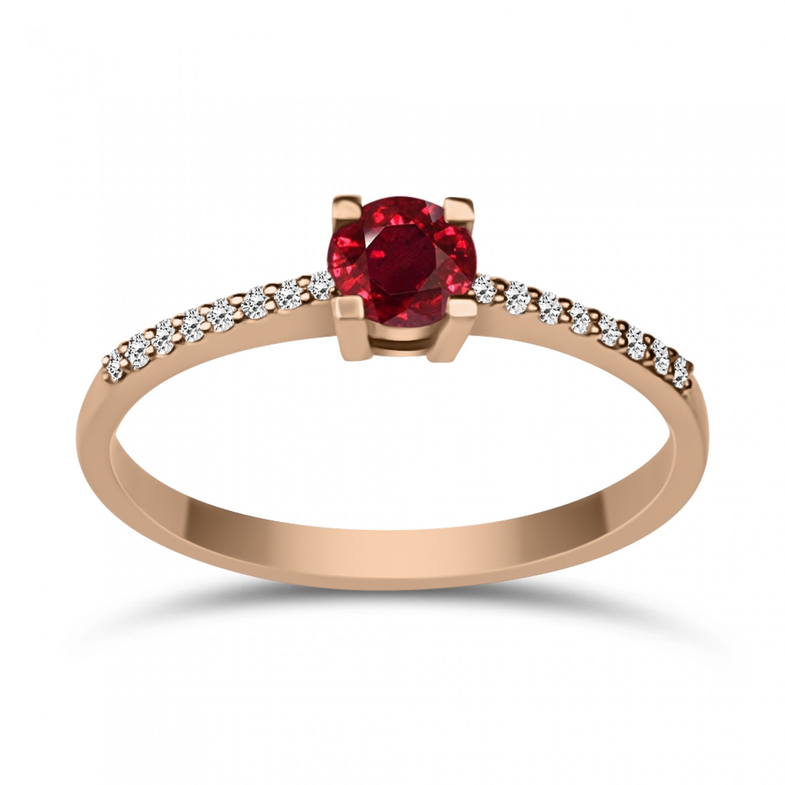 Solitaire ring 18K pink gold with ruby 0.26ct and diamonds VS1, H da3859 ENGAGEMENT RINGS Κοσμηματα - chrilia.gr