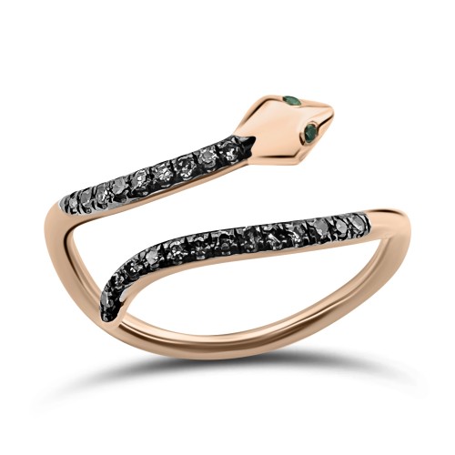 Snake ring 18K pink gold with brown and blue diamonds 0.10ct, VS1, H, da4109 RINGS Κοσμηματα - chrilia.gr
