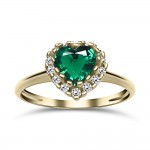 Solitaire heart ring 14K gold with green and white zircon, da4154 ENGAGEMENT RINGS Κοσμηματα - chrilia.gr