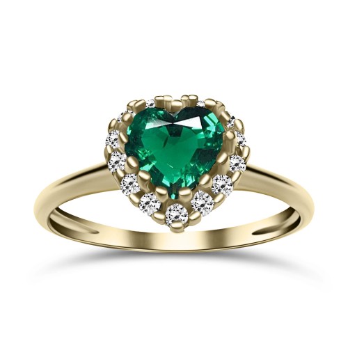 Solitaire heart ring 14K gold with green and white zircon, da4154 ENGAGEMENT RINGS Κοσμηματα - chrilia.gr