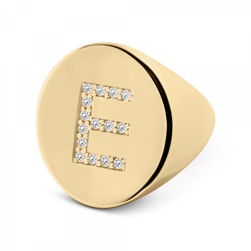 Δαχτυλίδι με μονόγραμμα Ε, Κ9 ροζ χρυσό με ζιργκόν, da3319 ΔΑΧΤΥΛΙΔΙΑ Κοσμηματα - chrilia.gr