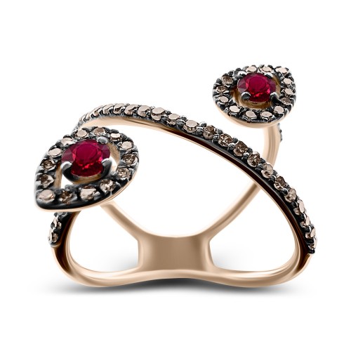 Ring, 18K pink gold with rubies 0.29ct and brown diamonds 0.40ct, da3978 RINGS Κοσμηματα - chrilia.gr