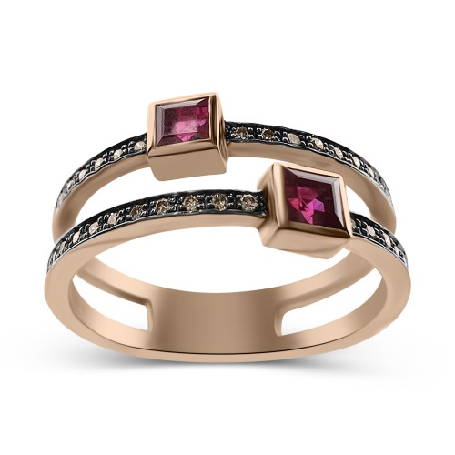 Δαχτυλίδι, Κ18 ροζ χρυσό με ρουμπίνια 0.51ct και καφέ διαμάντια 0.22ct, da3986 ΔΑΧΤΥΛΙΔΙΑ Κοσμηματα - chrilia.gr