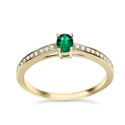 Solitaire ring 18K gold with emerald 0.23ct and diamonds VS1, Η da4008 ENGAGEMENT RINGS Κοσμηματα - chrilia.gr
