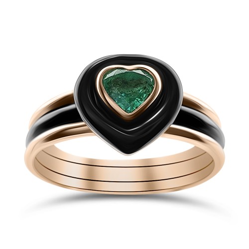 Heart ring, 18K pink gold with emerald 0.26ct and enamel, da3988 RINGS Κοσμηματα - chrilia.gr