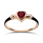 Heart ring, 18K pink gold with ruby 0.34ct. diamonds 0.02ct, VS1, G, and enamel, da3991 RINGS Κοσμηματα - chrilia.gr