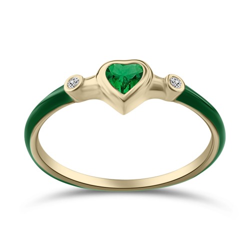 Heart ring, 18K gold with emerald 0.23ct, diamonds 0.02ct, VS1, G, and enamel, da3992 RINGS Κοσμηματα - chrilia.gr