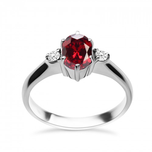 Solitaire ring 18K white gold with ruby 1.10ct and diamonds , VS1, G da4006 ENGAGEMENT RINGS Κοσμηματα - chrilia.gr
