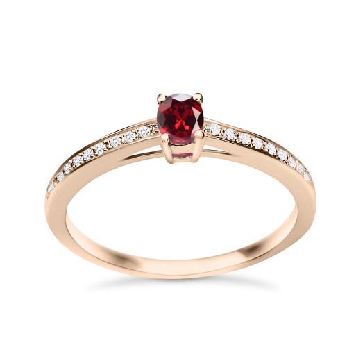 Solitaire ring 18K pink gold with ruby 0.28ct and diamonds VS1, H da4009 ENGAGEMENT RINGS Κοσμηματα - chrilia.gr