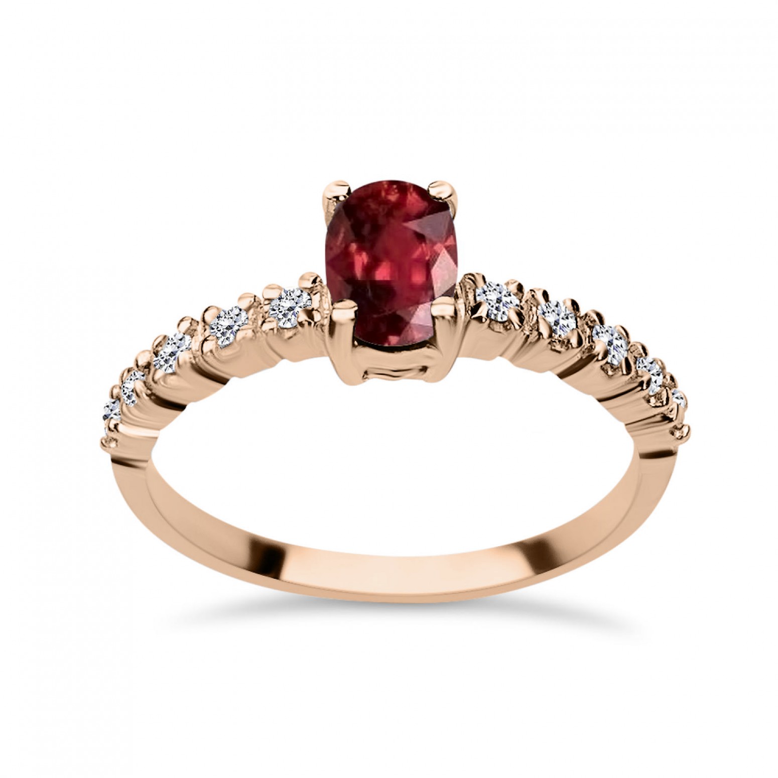 Solitaire oval ring 18K pink gold with ruby 0.77ct and diamonds VS1, G da4016 ENGAGEMENT RINGS Κοσμηματα - chrilia.gr