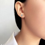 Solitaire earrings 9K pink gold with blue topaz, sk3485 EARRINGS Κοσμηματα - chrilia.gr