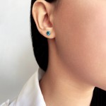 Solitaire earrings 9K white gold with London Blue topaz, sk3468 EARRINGS Κοσμηματα - chrilia.gr