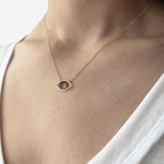 Eye necklace, Κ14 pink gold with black diamonds 0.06ct, pk0142 NECKLACES Κοσμηματα - chrilia.gr