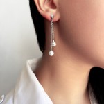 Dangle earrings K14 white gold with pearls and zircon, sk1577 EARRINGS Κοσμηματα - chrilia.gr